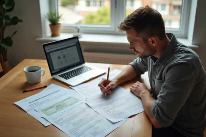 Propriétaire consultant les autorisations administratives et permis de construire pour travaux sur mur porteur